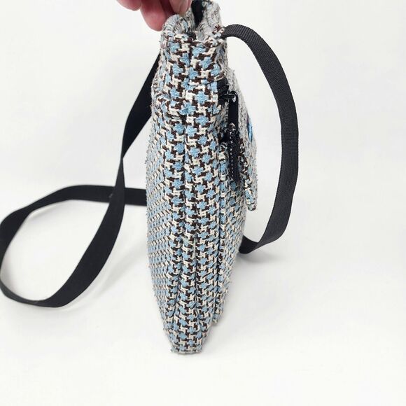 KAVU Keeper Crossbody Messenger Shoulder Bag Tweed Multi Pocket Blue White Black - Picture 8 of 15
